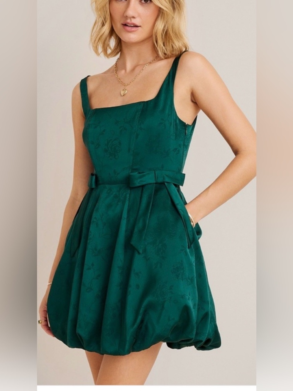 Francesca's Collections Emerald Green Square Neck Bubble Hem Mini Dress